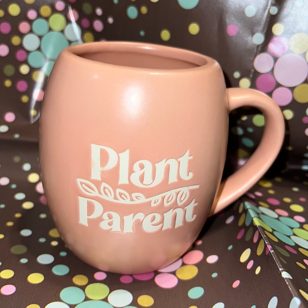 New Ceramic Mug “Plant Parent” Orange Pink Peach Coral Colored - Garden Themed